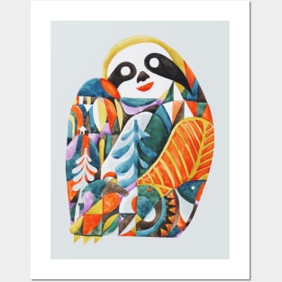 Nordic Sloth Watercolor Posters and Art